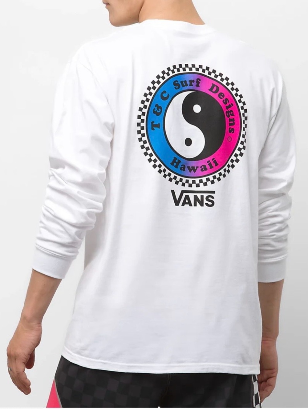 Vans White Long Sleeve Tee with T&C Surf Designs Hawaii logo